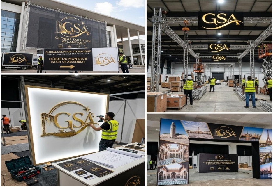 GSA exhibition stands, signage and stage structures under assembly