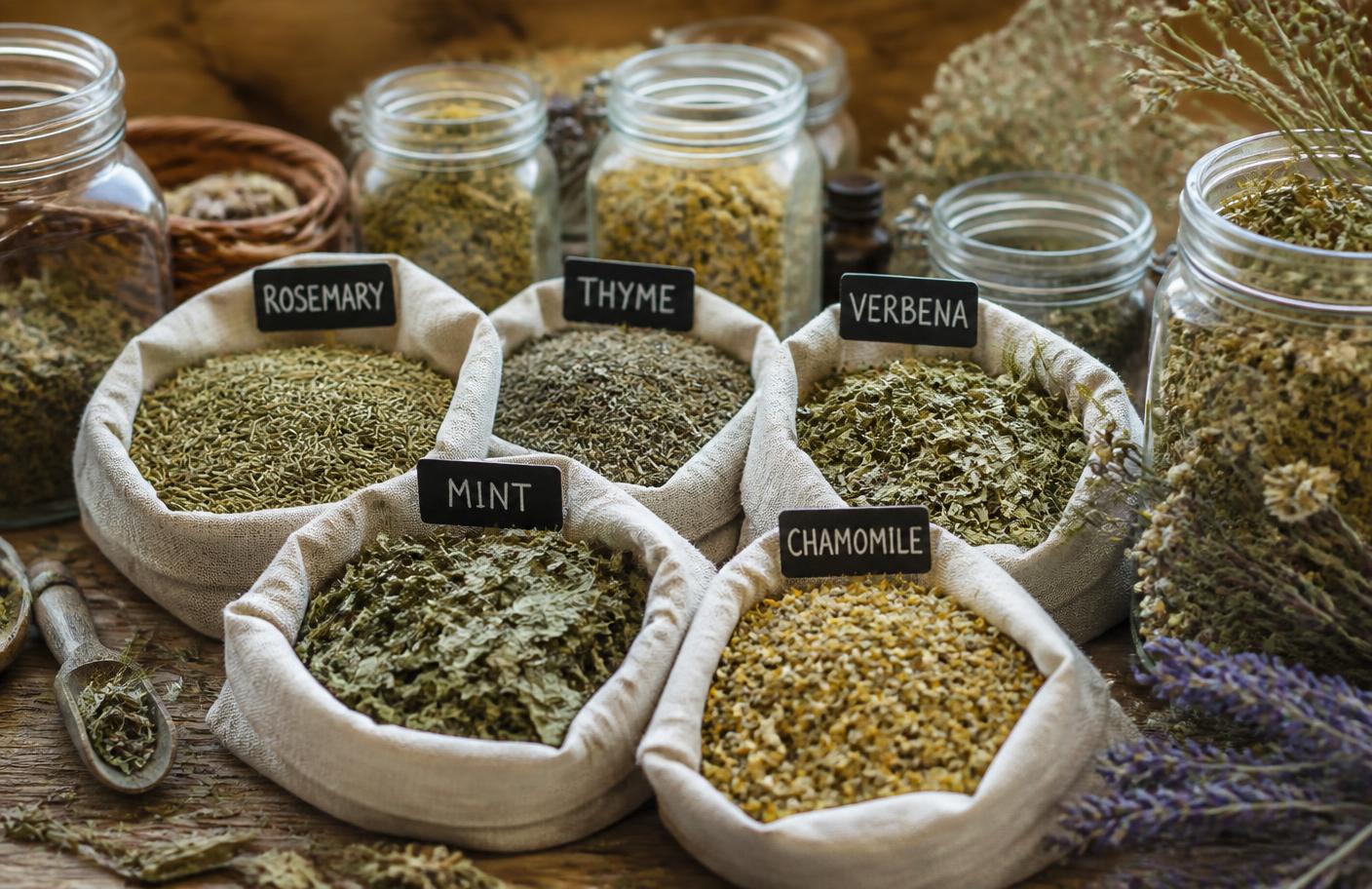 Traditional spice shop with cones of ground spices